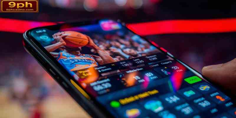 Smartphone showing live basketball betting interface during match